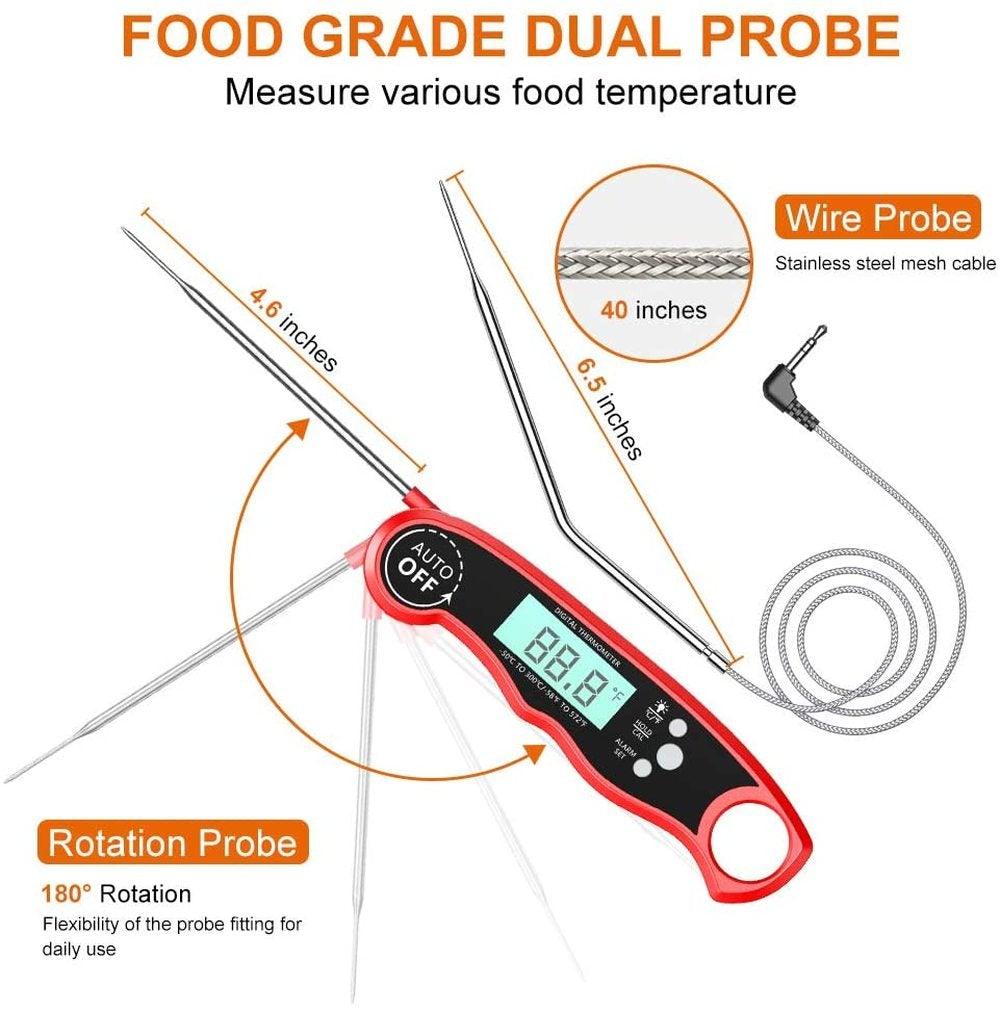 Stevvex red dual-probe instant-read thermometer for BBQ and kitchen with stainless probes on Tampa Home & Garden Store