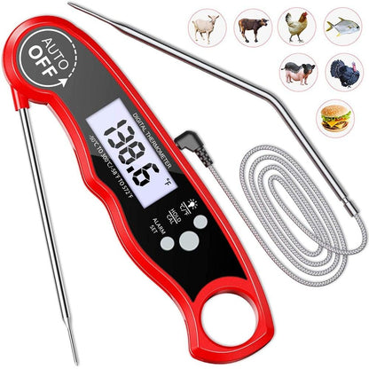 Stevvex red instant-read digital meat thermometer with stainless probes for BBQ and kitchen on Tampa Home & Garden Store