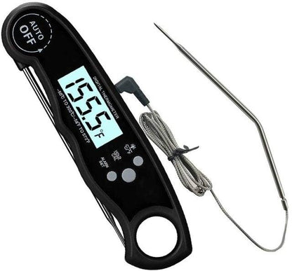 Stevvex instant-read meat thermometer black handheld unit with stainless steel probe and cord on Tampa Home & Garden Store