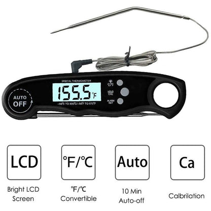 Instant read digital meat thermometer with LCD display, stainless probe and black handle on Tampa Home & Garden Store