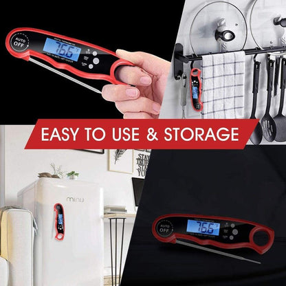Stevvex instant read meat thermometer 2-in-1 red handheld with blue backlit display and stainless probe for cooking BBQ on Tampa Home & Garden Store