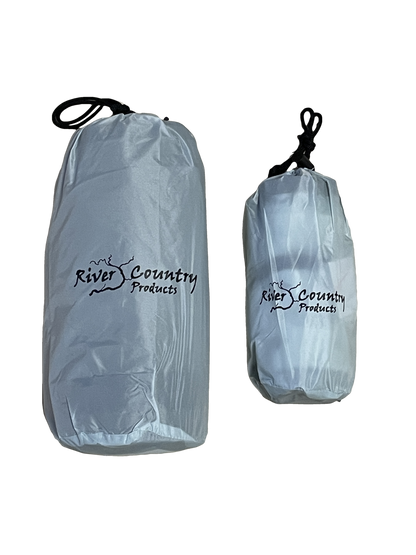 Inflating Sleeping Pad Combo Set in gray stuff sacks with River Country Products logo two pads on Tampa Home & Garden Store