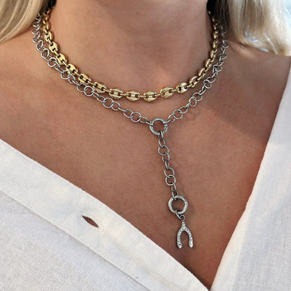 Mariner Necklace by ALEX AND ANI, two-tone gold/silver layered chain with crystal pendant on Tampa Home & Garden Store