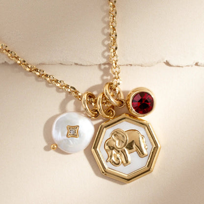 Pearl Interchangeable Charm gold-tone chain with red gemstone center and white pearl disc by ALEX AND ANI on Tampa Home & Garden Store