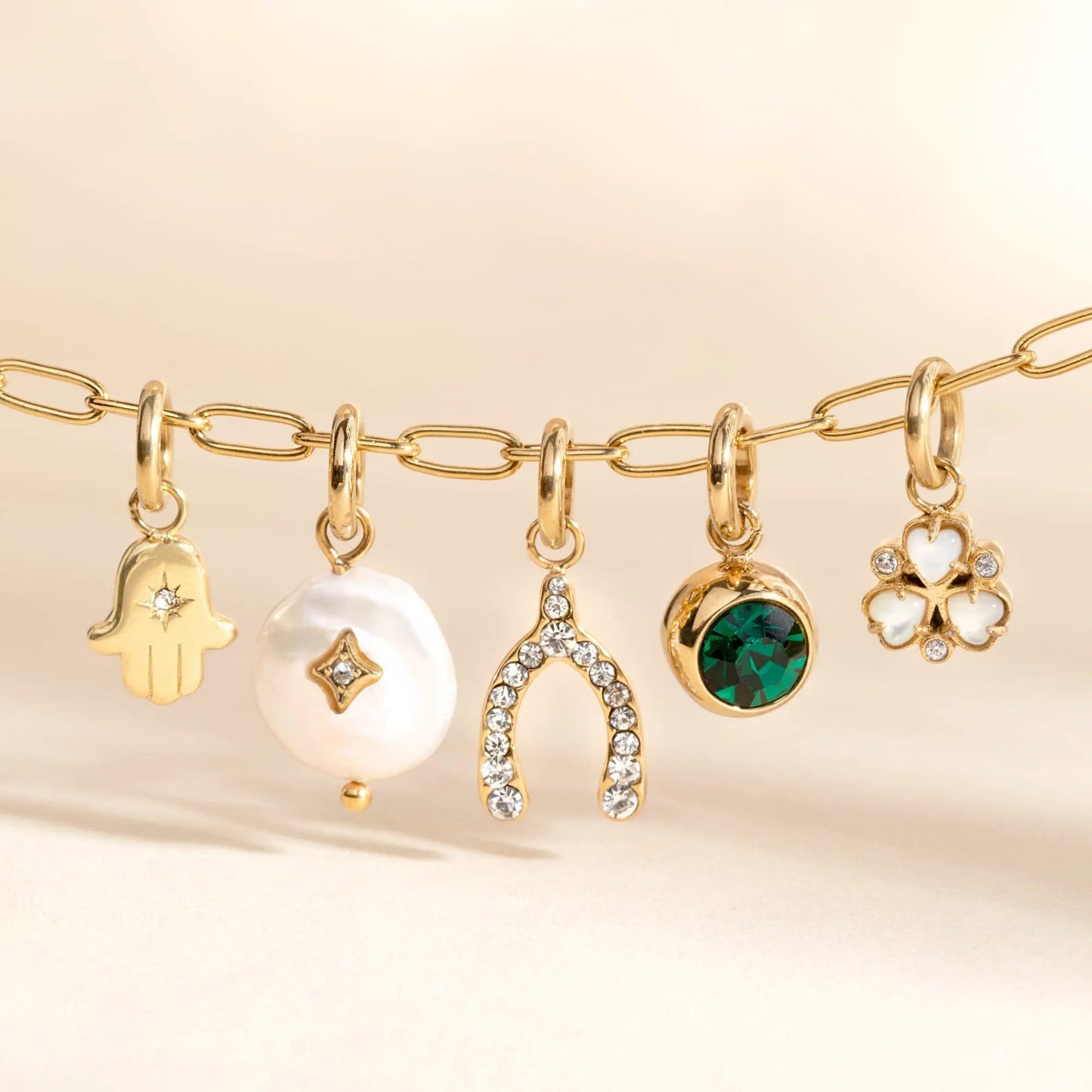 Pearl Interchangeable Charm on gold-tone chain with white pearl and crystal accents on Tampa Home & Garden Store