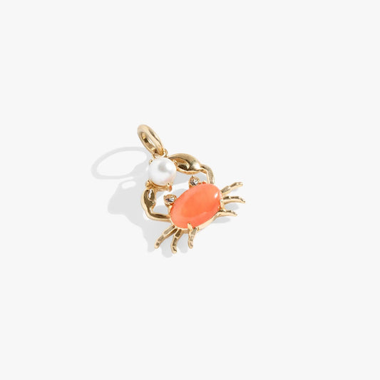 Crab Interchangeable Charm gold-tone with orange gemstone body and white pearl eye, Alex and Ani on Tampa Home & Garden Store