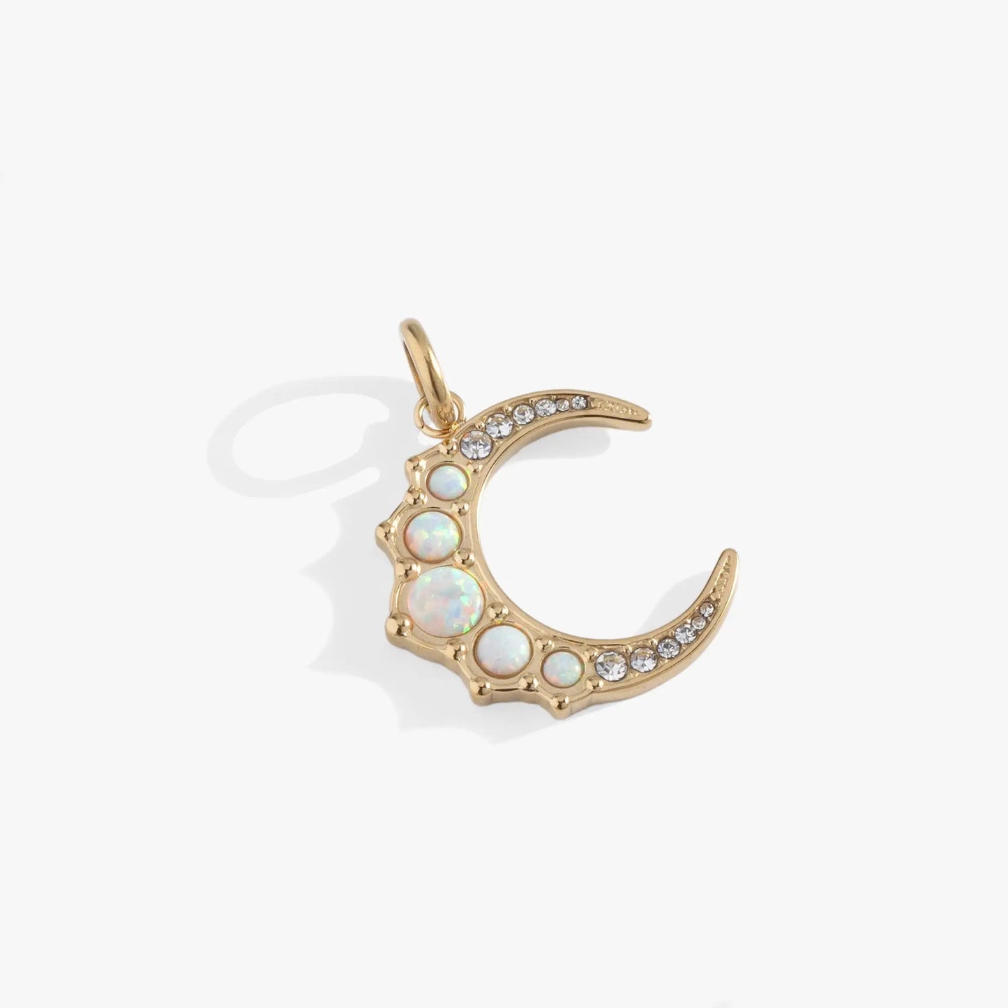 Opal Moon Interchangeable Charm by ALEX AND ANI, gold-tone crescent with opal stones and crystals on Tampa Home & Garden Store