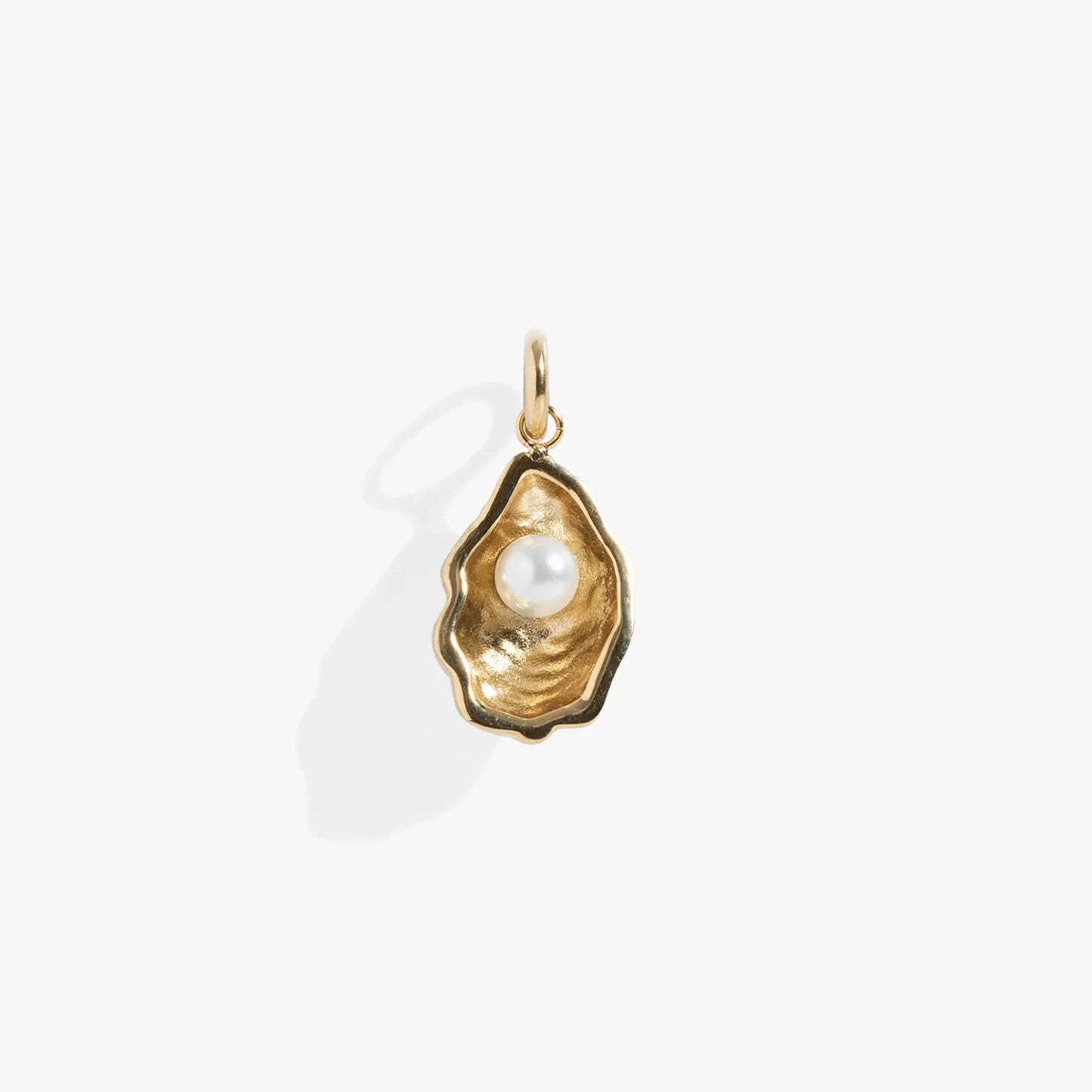Oyster Interchangeable Charm gold-tone with white pearl center and bail for necklace attachment on Tampa Home & Garden Store