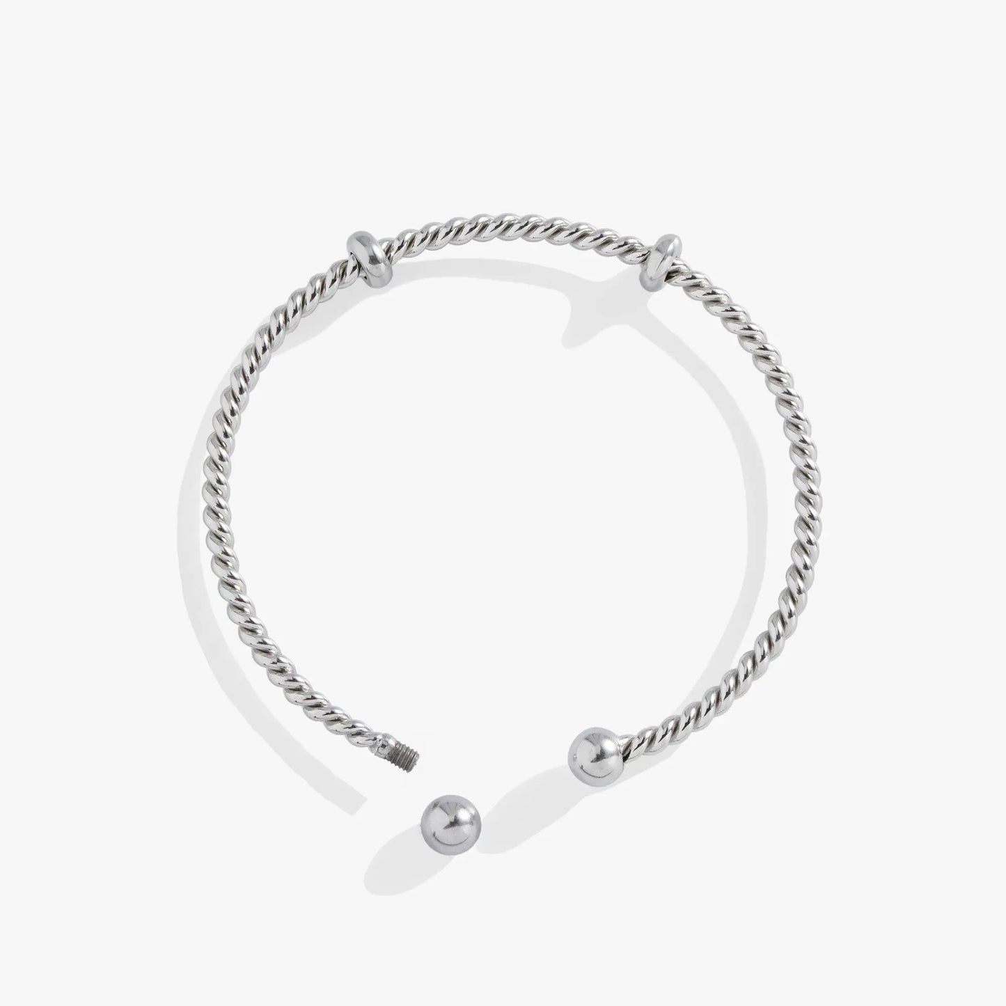 French Rope Charm Bracelet Cuff by Alex and Ani, silver-tone twisted rope with end beads on Tampa Home & Garden Store