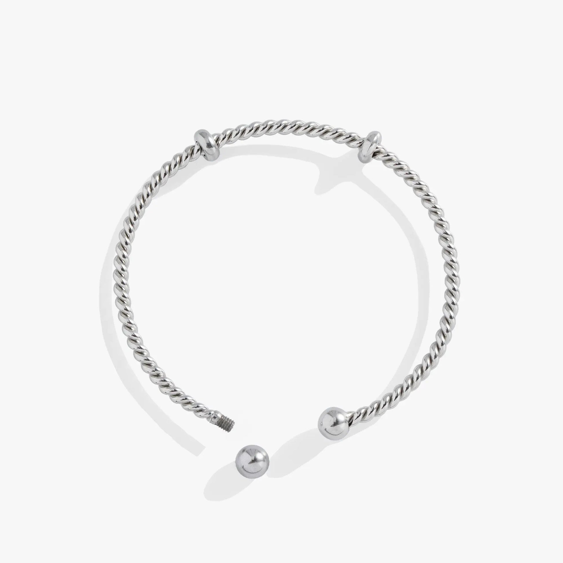 French Rope Charm Bracelet Cuff by Alex and Ani, silver-tone twisted rope with end beads on Tampa Home & Garden Store