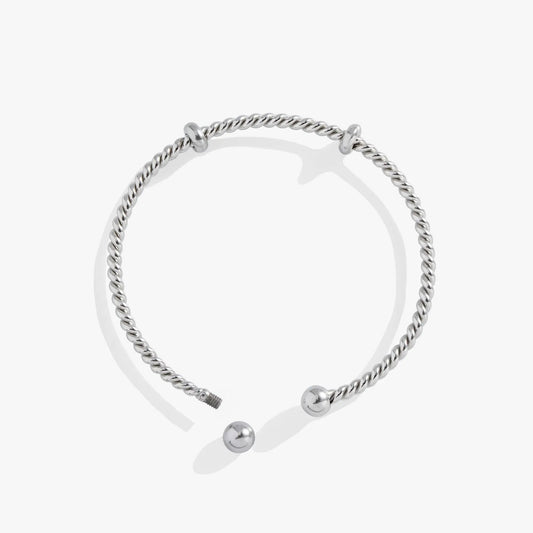 French Rope Charm Bracelet Cuff by Alex and Ani, silver-tone twisted rope with end beads on Tampa Home & Garden Store