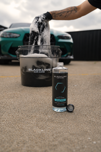 Blackline Restore Microfiber Detergent bottle, black with turquoise label, Blackline Car Care on Tampa Home & Garden Store