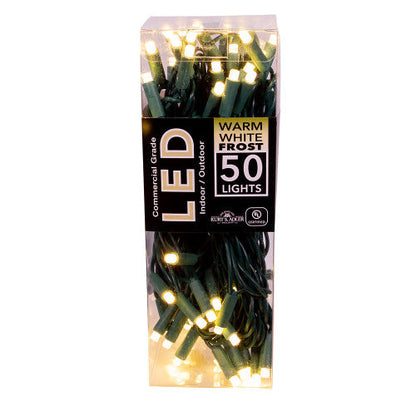 LED 50-light warm white frosted string lights on green wire by The Country Christmas Loft on Tampa Home & Garden Store