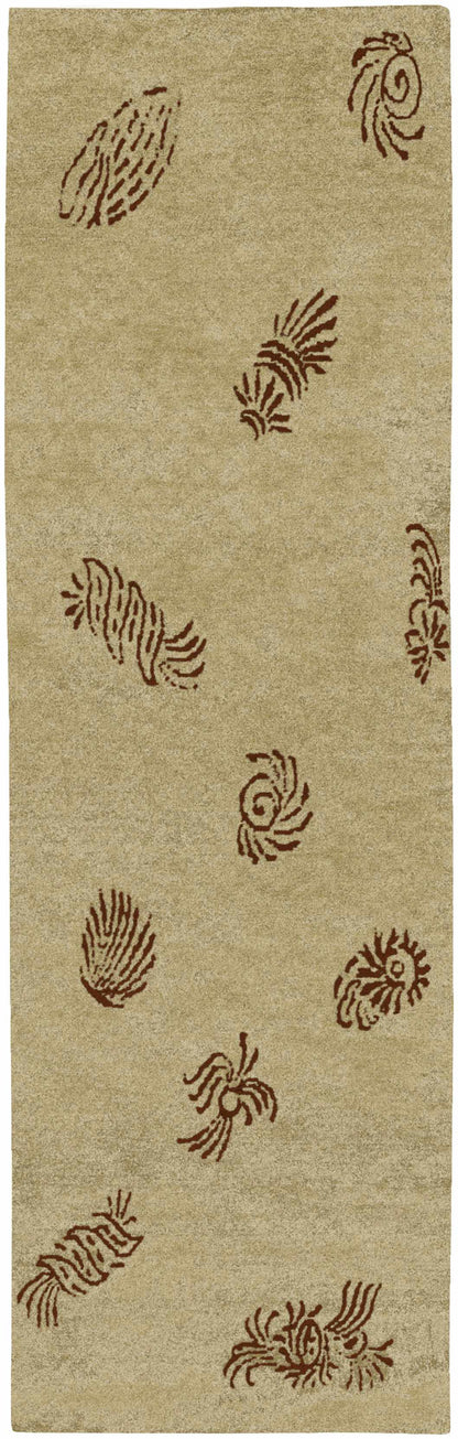 Yellow Premium Thick Wool Rug by Boutique Rugs with brown abstract motifs on beige field on Tampa Home & Garden Store