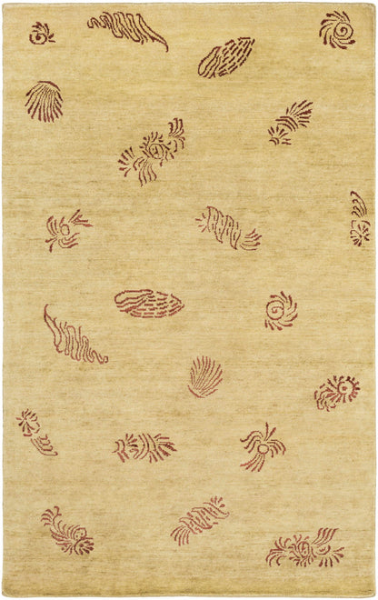 Yellow premium thick wool rug by Boutique Rugs with maroon abstract motifs on Tampa Home & Garden Store
