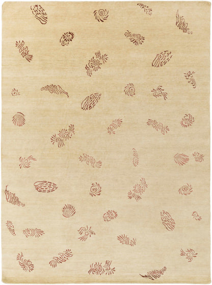 Yellow Premium Thick Wool Rug by Boutique Rugs with red abstract motifs on Tampa Home & Garden Store