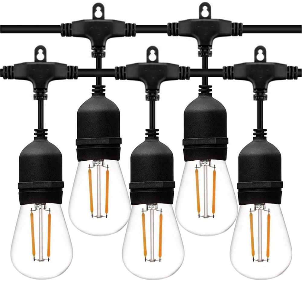 Stevvex IP65 LED filament string lights with five daylight white retro bulbs on Tampa Home & Garden Store