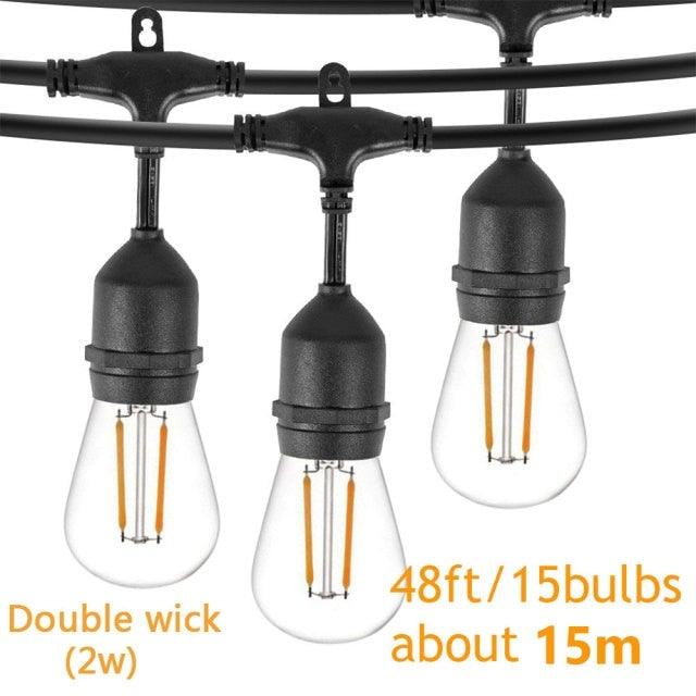 Stevvex IP65 LED Edison filament string lights daylight white bulbs 48ft/15 bulbs on Tampa Store on Tampa Home & Garden Store