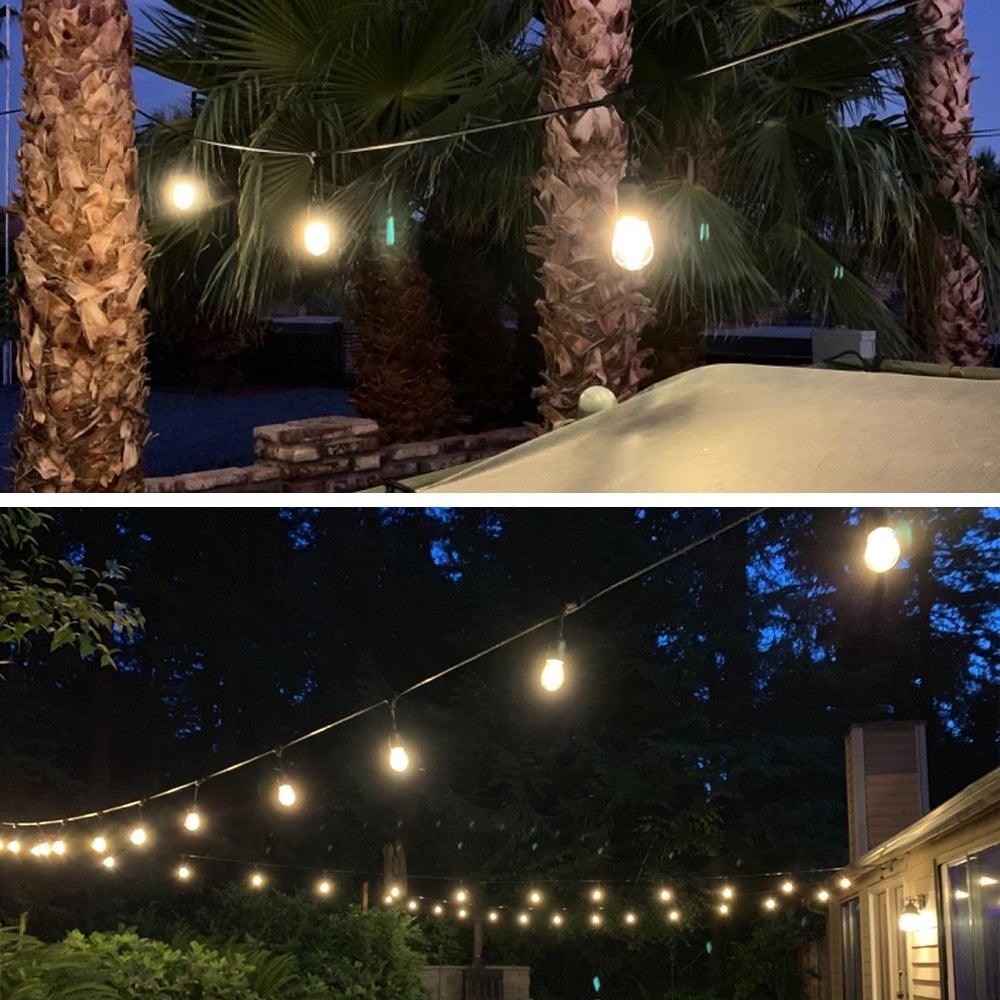 LED filament string lights with daylight white bulbs, IP65 waterproof for garden parties on Tampa Home & Garden Store