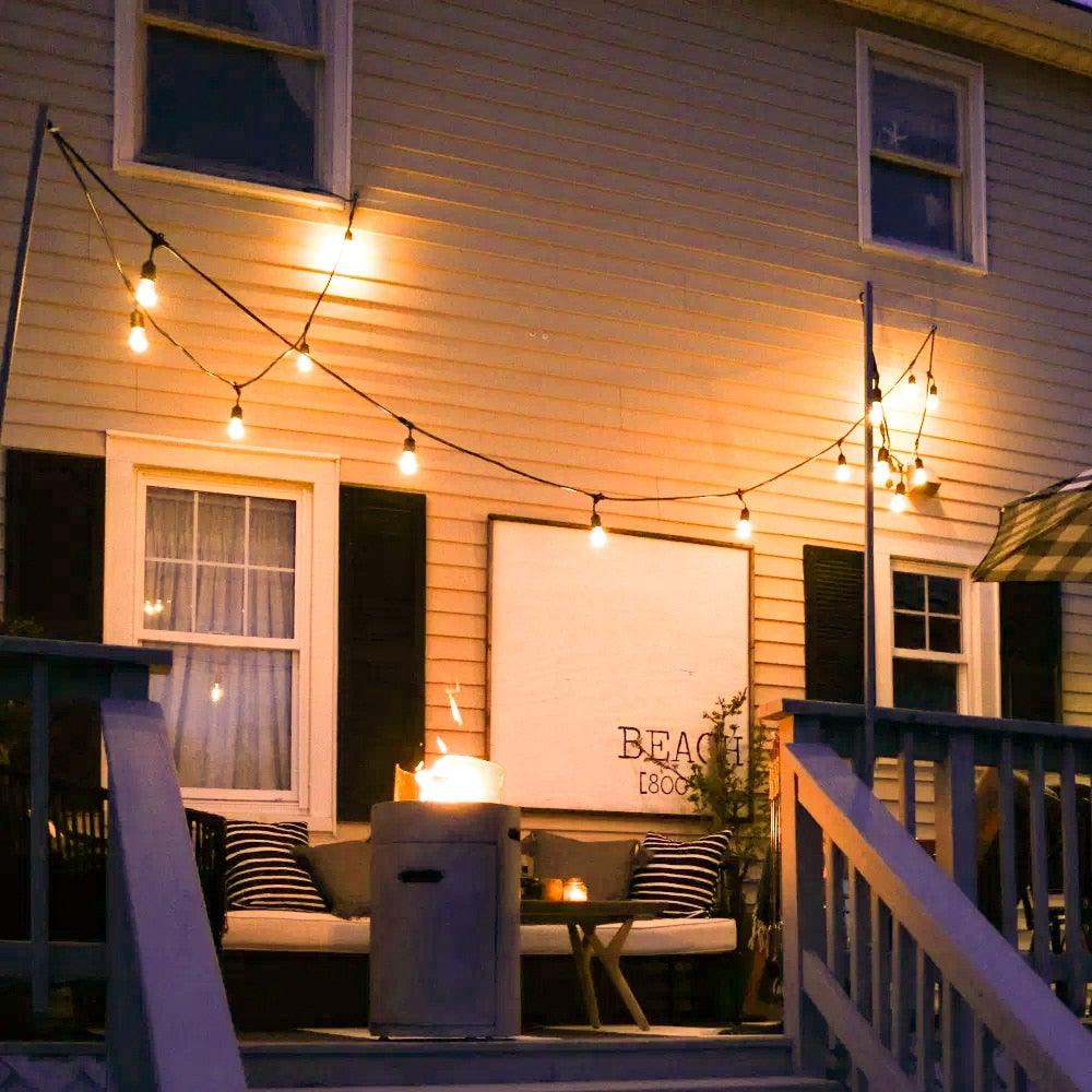 IP65 LED string lights Stevvex with retro daylight white Edison bulbs for outdoor patio on Tampa Home & Garden Store