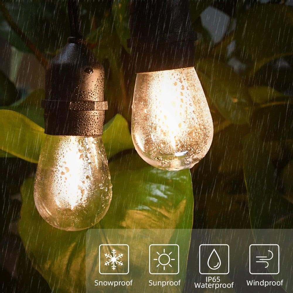 Stevvex IP65 LED Edison filament string lights with 2 daylight white bulbs for outdoor rain on Tampa Home & Garden Store