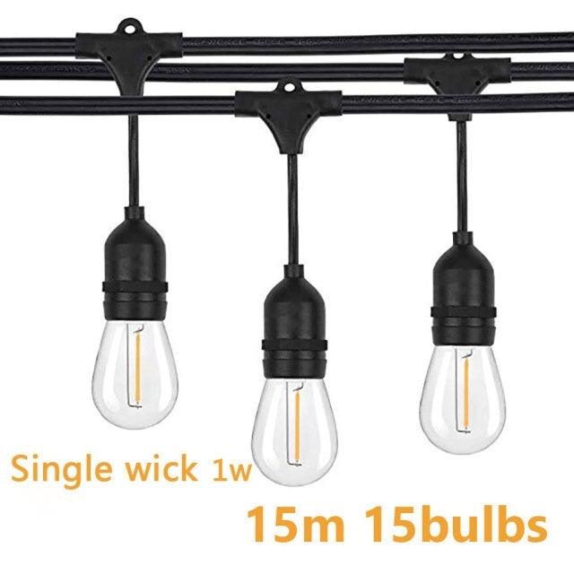 Stevvex IP65 LED string lights with retro Edison bulbs daylight white 15m 3 visible bulbs on Tampa Home & Garden Store