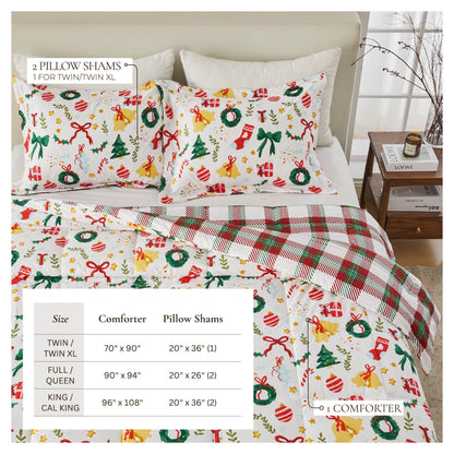 Great Bay Home Reversible Christmas Comforter and Sham Set with holiday prints; 2 shams on bed on Tampa Home & Garden Store