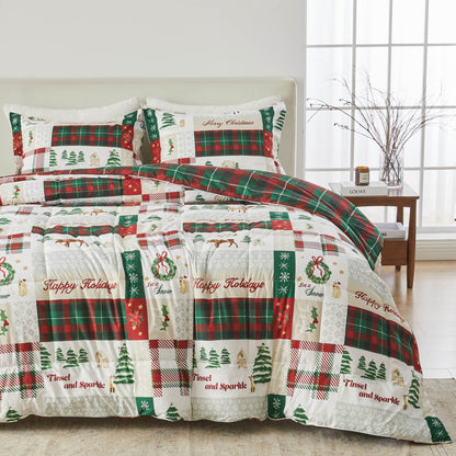 Great Bay Home Reversible Christmas Comforter & Sham Set Odette with red-green plaid patchwork on Tampa Home & Garden Store