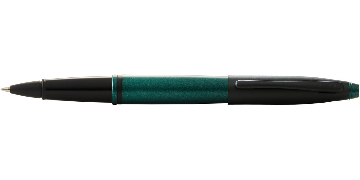 Calais Matte Green and Black Lacquer Rollerball Pen by A.T. Cross, black cap with clip on Tampa Home & Garden Store