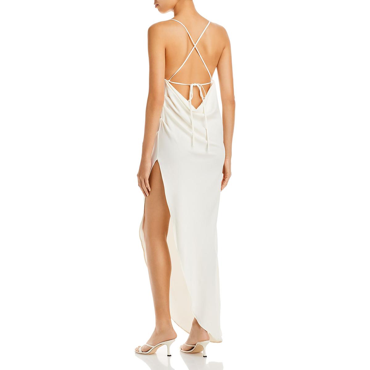 Vanessa Jane Aqua halter cowl neck maxi dress, back crisscross straps with tie, side slit on Tampa Home & Garden Store