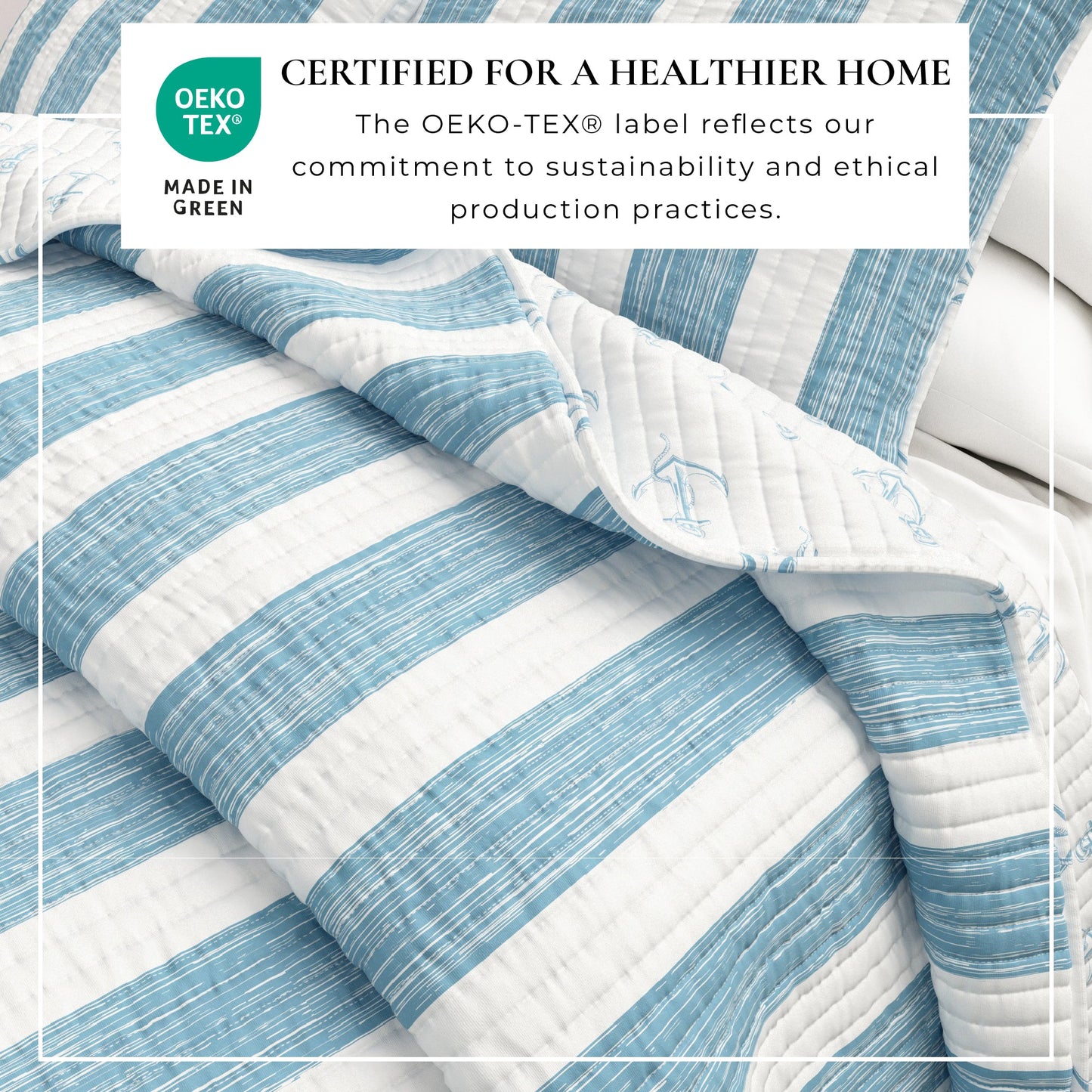 Casco Bay Coastal Quilt in Taupe and Blue