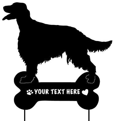 Irish Setter garden stake silhouette with bone-shaped plaque, black Rustica Ornamentals Style 2 on Tampa Home & Garden Store