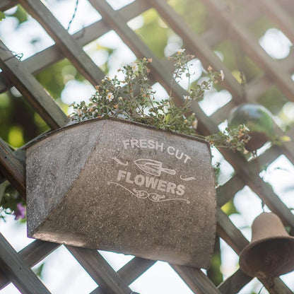 Iron Flower Wall Planter RusticReach weathered metal with small flowers on lattice on Tampa Home & Garden Store