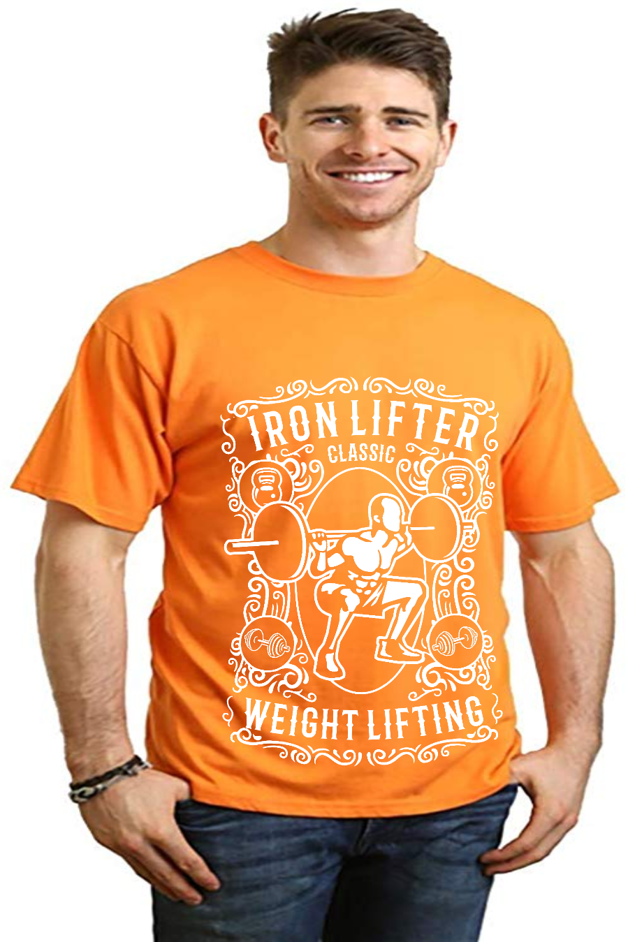 Iron Lifter men's bamboo viscose organic cotton graphic tee orange sleeve by Spun Bamboo on Tampa Home & Garden Store