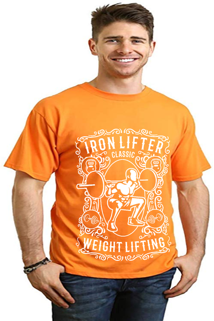 Iron Lifter men's bamboo viscose organic cotton graphic tee orange sleeve by Spun Bamboo on Tampa Home & Garden Store