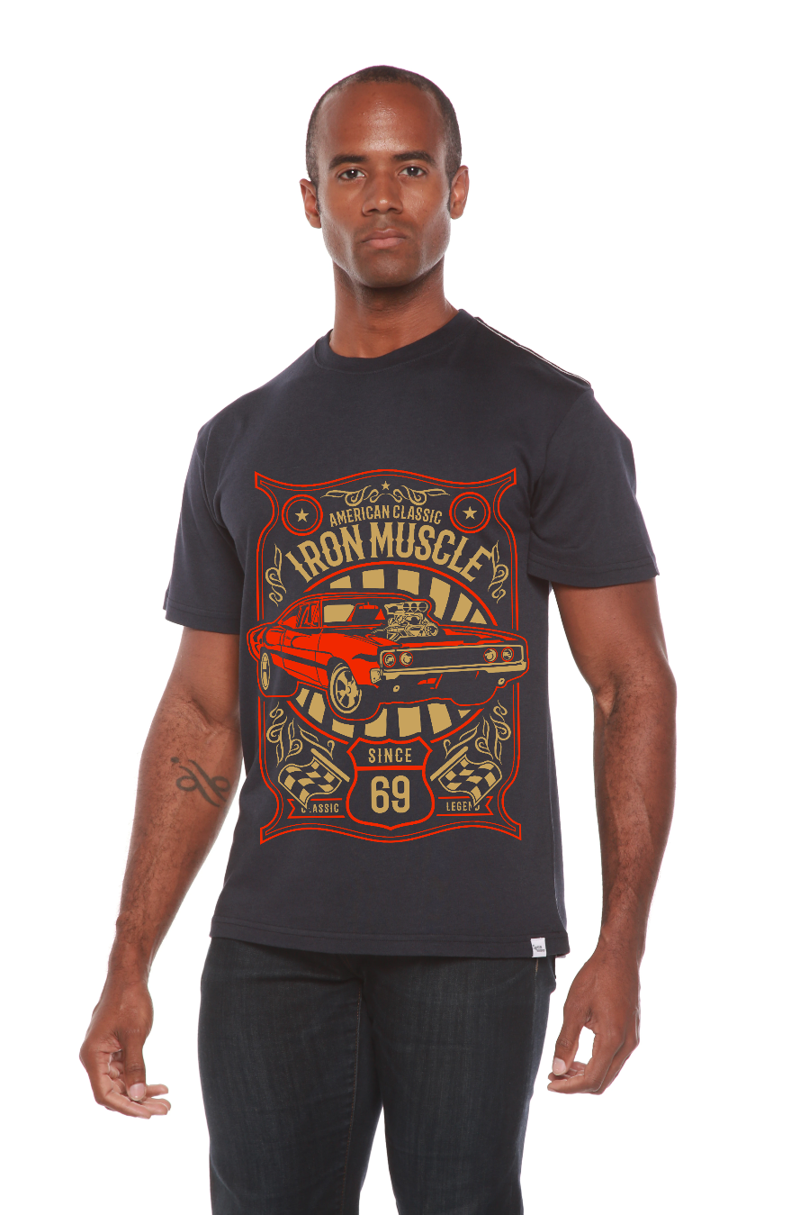 Iron Muscle men's bamboo viscose/organic cotton short sleeve graphic T-shirt with red car print on Tampa Home & Garden Store