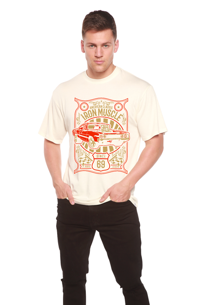 Iron Muscle men's bamboo viscose/organic cotton graphic tee with red car print on cream Spun Bamboo on Tampa Home & Garden Store