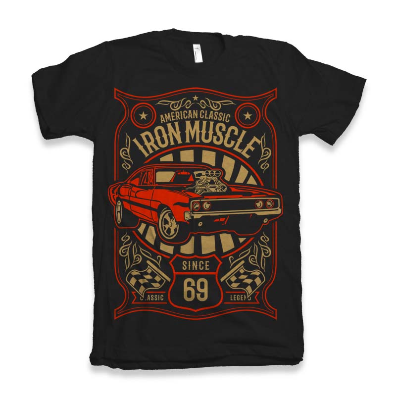 Iron Muscle men's graphic tee, black with red vintage car, bamboo viscose/organic cotton on Tampa Home & Garden Store