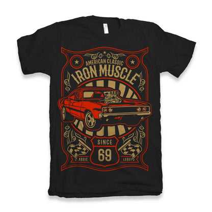 Iron Muscle men's graphic tee, black with red vintage car, bamboo viscose/organic cotton on Tampa Home & Garden Store