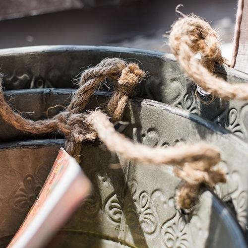 Iron tub set of 3 with antique flower pattern and rope handles by RusticReach on Tampa Home & Garden Store