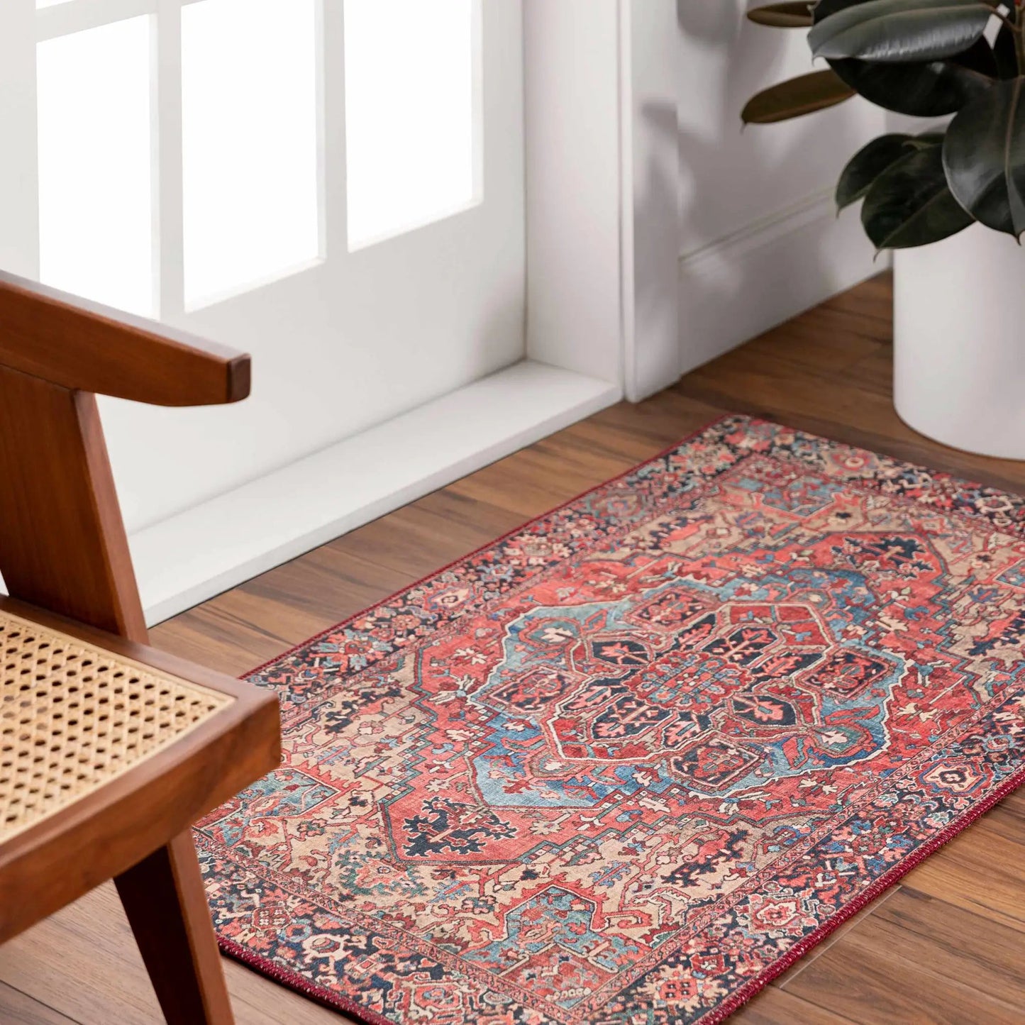 Neyland Area Rug by Boutique Rugs in red blue oriental pattern on Tampa Home & Garden Store