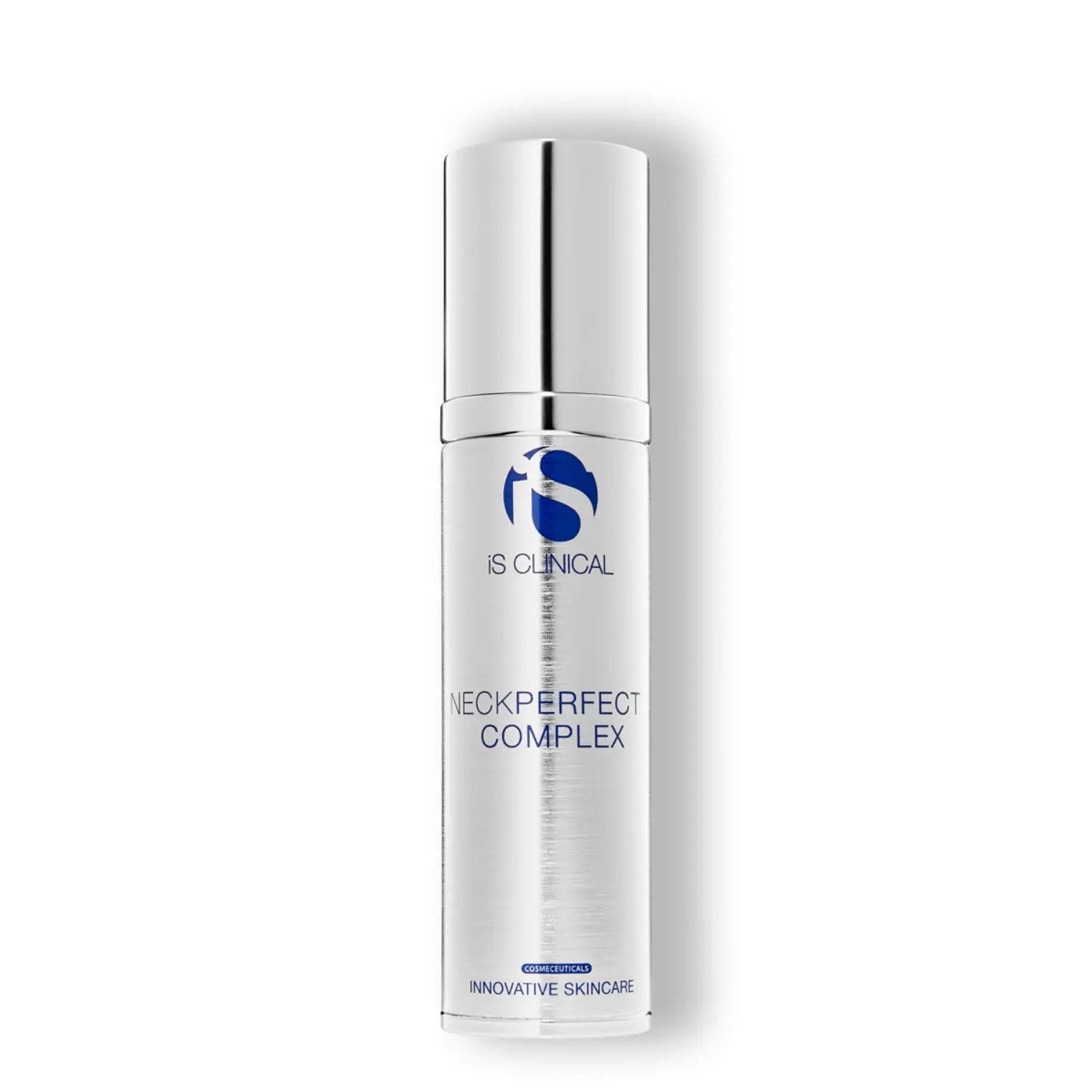 NeckPerfect Complex skincare serum bottle silver finish by iS Clinical on Tampa Home & Garden Store