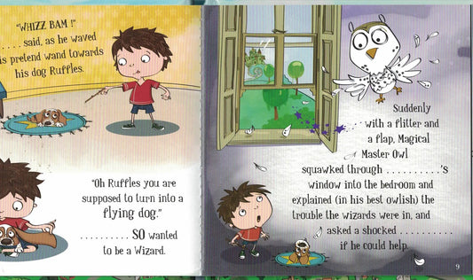 Storybook The Wizard Needs Your Help Special Son, children's book with a boy, dog and owl on Tampa Home & Garden Store