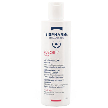 Isispharma Ruboril Lotion 250ml bottle, white with blue logo, makeup remover for sensitive skin on Tampa Home & Garden Store