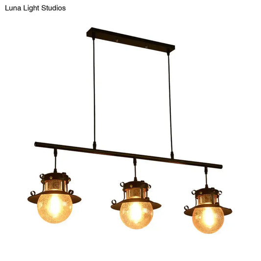 3-Light Linear Hanging Island Pendant - Traditional Black Metal Lamp with Flared Shade - Tampa Home & Garden Store
