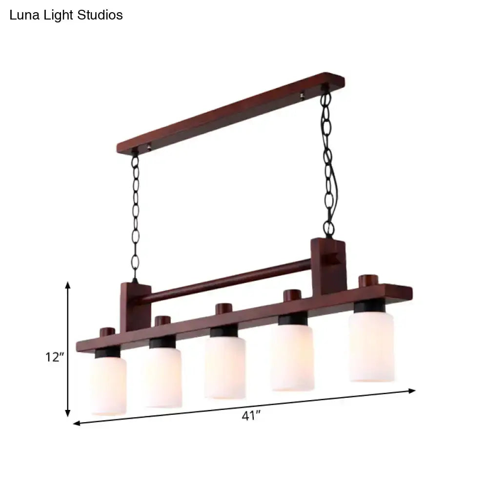 Decorbites linear wood island pendant light with opal glass shades, chain-hung, 41-inch wide on Tampa Home & Garden Store