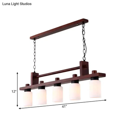 Decorbites linear wood island pendant light with opal glass shades, chain-hung, 41-inch wide on Tampa Home & Garden Store