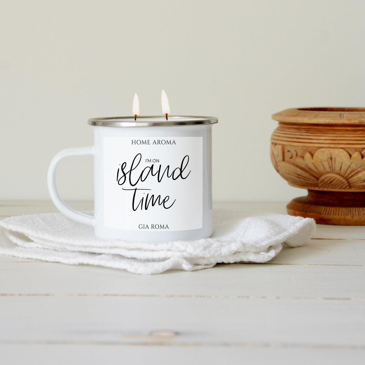 16oz Candle Mug Gia Roma white ceramic two-wick candle with lid label on Tampa Home & Garden Store