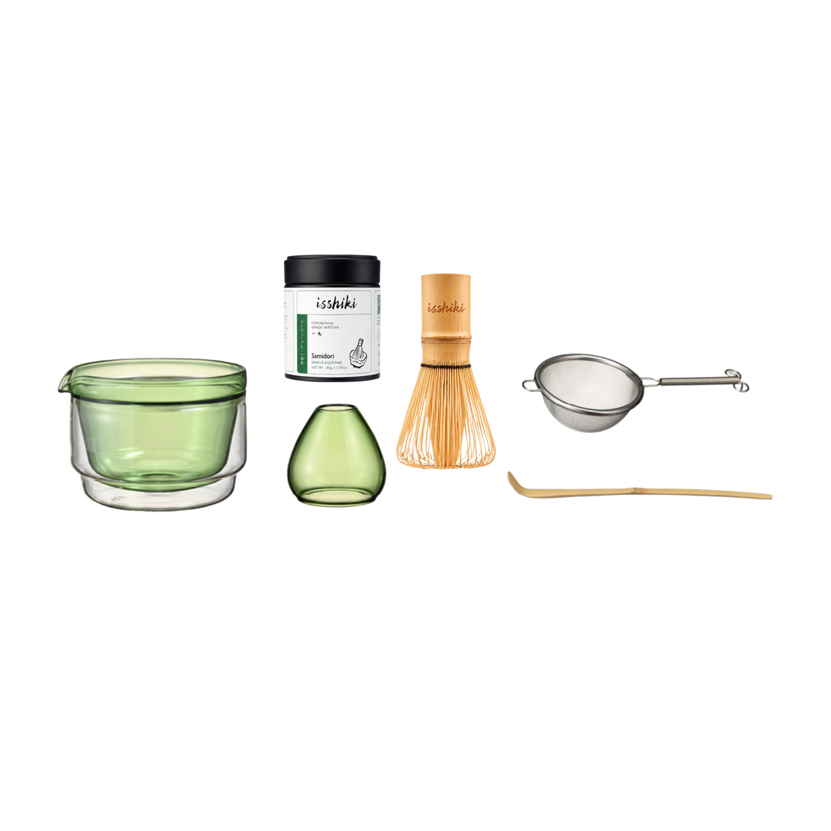 Isshiki x Hario Samidori Tin Matcha Set with tin jar and bamboo whisk on Tampa Home & Garden Store