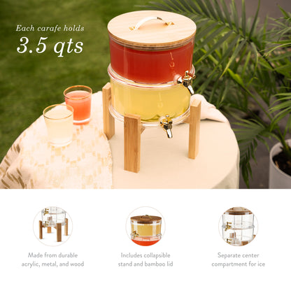 Double Outdoor Drink Dispenser with a Bamboo Lid